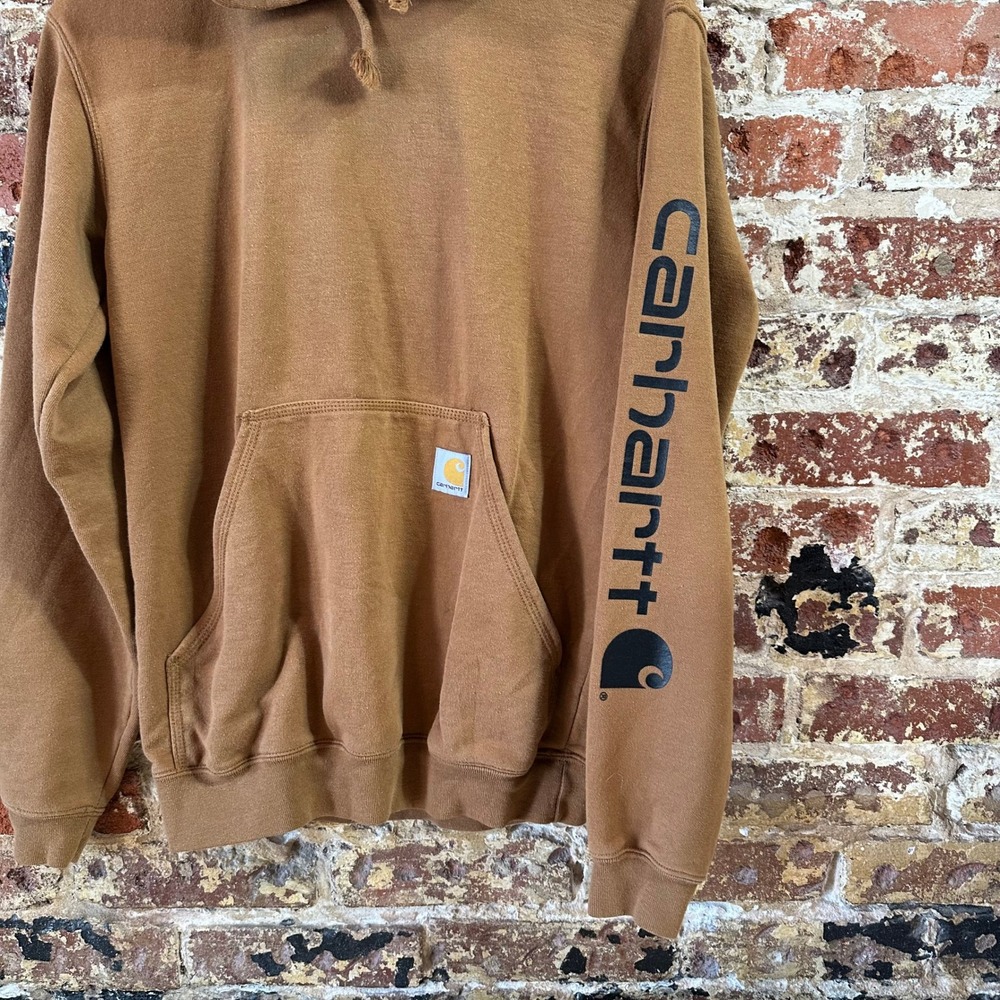 Carhartt K288 BRN Midweight Hoodie Brown Sleeve Logo Mens XS - Picture 2 of 12